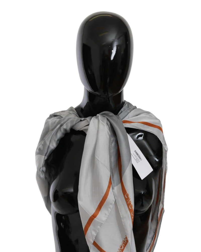 Costume National Women's Gray Orange Silk Floral Foulard Wrap Scarf - One Size