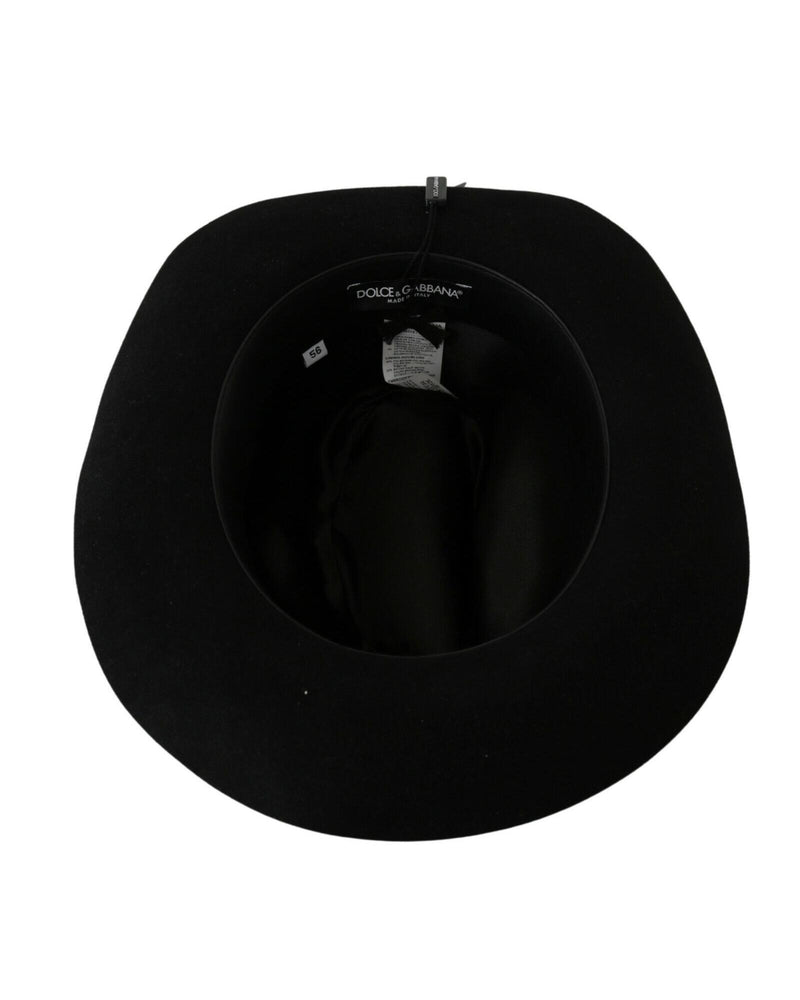 Dolce & Gabbana Women's Black Lapin Amor Gignit Wide Brim Panama Hat - 57 cm