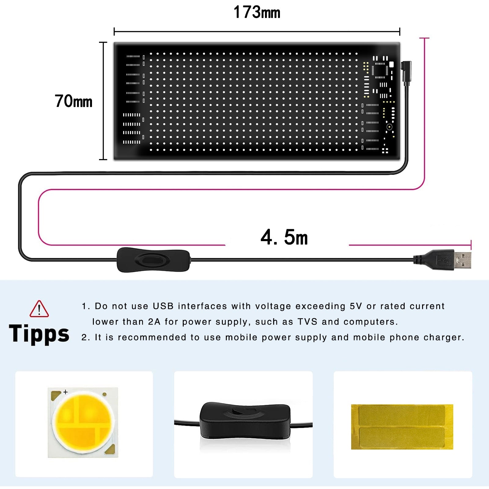 Programmable LED Matrix Panel Flexible Screen IP65 with APP Control 70*173mm