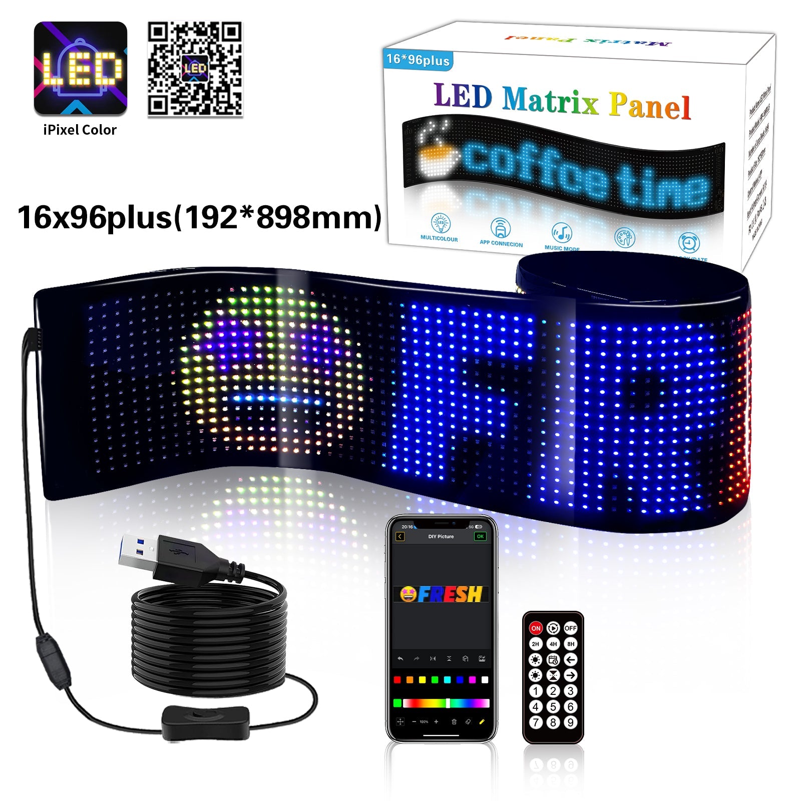 Programmable LED Matrix Panel Flexible Screen IP65 with APP Control 192*898mm