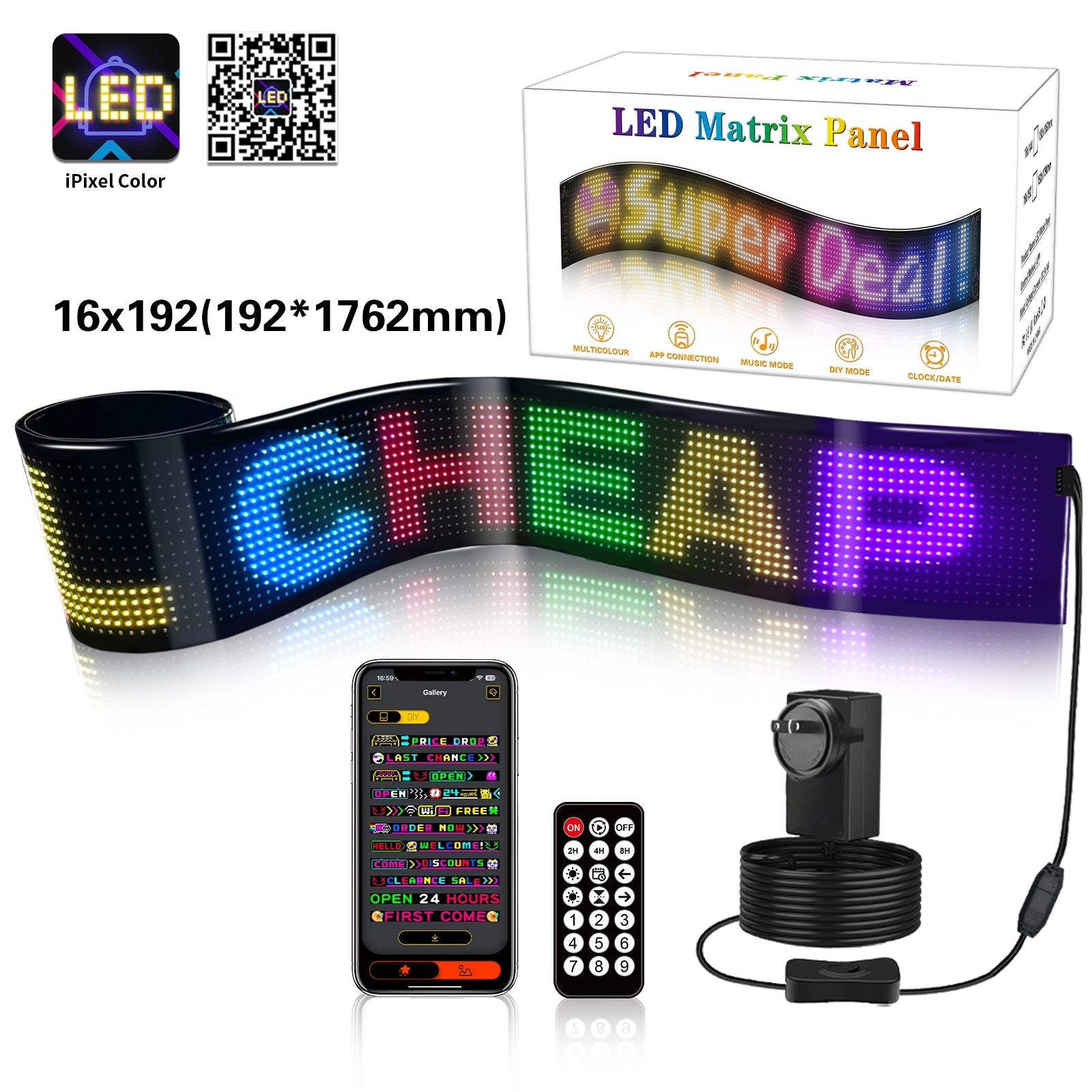 Programmable LED Matrix Panel Flexible Screen IP65 with APP Control 192*1762mm