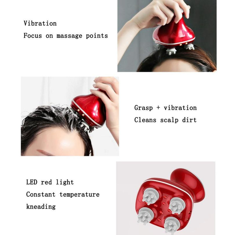 Electric Scalp Massager Multifunctional Vibration Therapy - Red