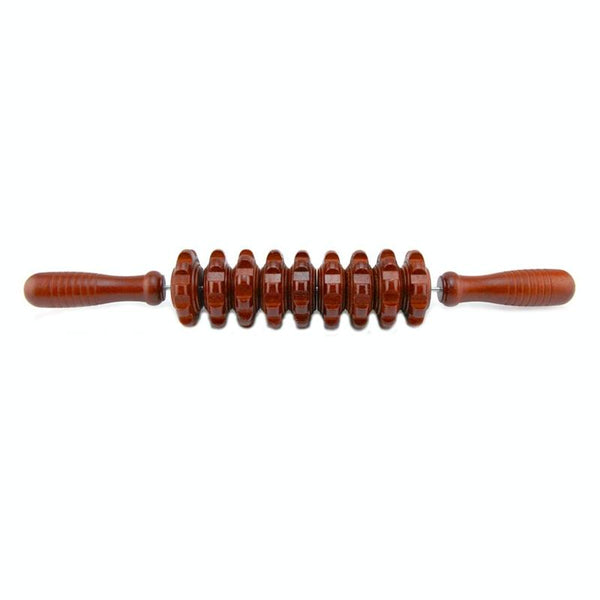 Wooden Abdominal & Leg Roller Massager - Nine Wheels White Red