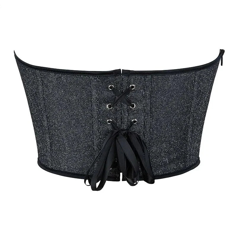 Gray Gothic Punk Crop Top Women Lacing Bandage Bustier With Zipper Plus Size S-Xxl - M