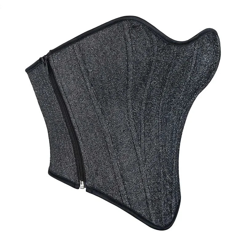 Gray Gothic Punk Crop Top Women Lacing Bandage Bustier With Zipper Plus Size S-Xxl - Xl