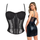 Mesh Lace Plus Size Corset With Spaghetti Straps & G-String 9 Plastic Bones Hook Adjust S-Xxxl - Xl