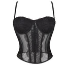 Mesh Lace Plus Size Corset With Spaghetti Straps & G-String 9 Plastic Bones Hook Adjust S-Xxxl - Xl