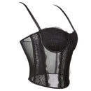 Mesh Lace Plus Size Corset With Spaghetti Straps & G-String 9 Plastic Bones Hook Adjust S-Xxxl - Xl