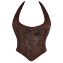 Fish Bone Jacquard Deep V-Neck Corset Crop Top With Halter Neck Plus Size - 6Xl