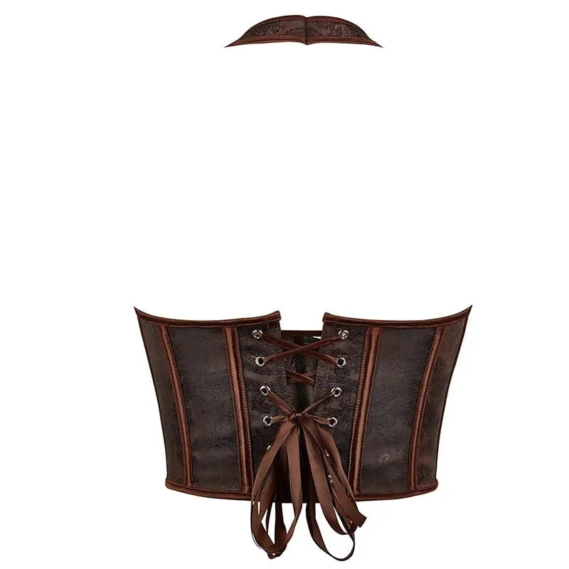 Fish Bone Jacquard Deep V-Neck Corset Crop Top With Halter Neck Plus Size - Xl