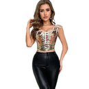 Floral Print Bowknot Tie Strap Sleeveless Vest Corset Bustier Plus Size S-Xxl - Xl