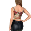 Floral Print Bowknot Tie Strap Sleeveless Vest Corset Bustier Plus Size S-Xxl - S