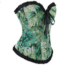 Ruffled Lace Trim Boned Corset Top Green Renaissance Christmas Lingerie - L