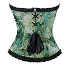 Ruffled Lace Trim Boned Corset Top Green Renaissance Christmas Lingerie - L