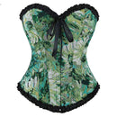 Ruffled Lace Trim Boned Corset Top Green Renaissance Christmas Lingerie - Xs