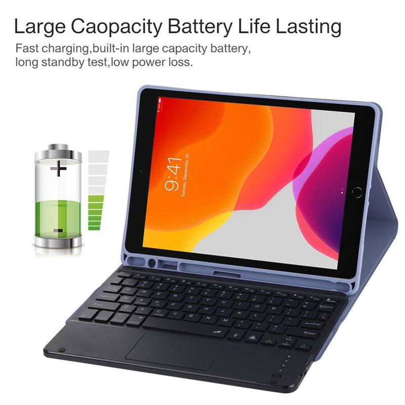 Bluetooth Tablet Case For Ipad 10.2 / Ipad Air 2019 With Touch Pad & Backlight & Pen Holder - Detachable Microfiber Leather - Purple