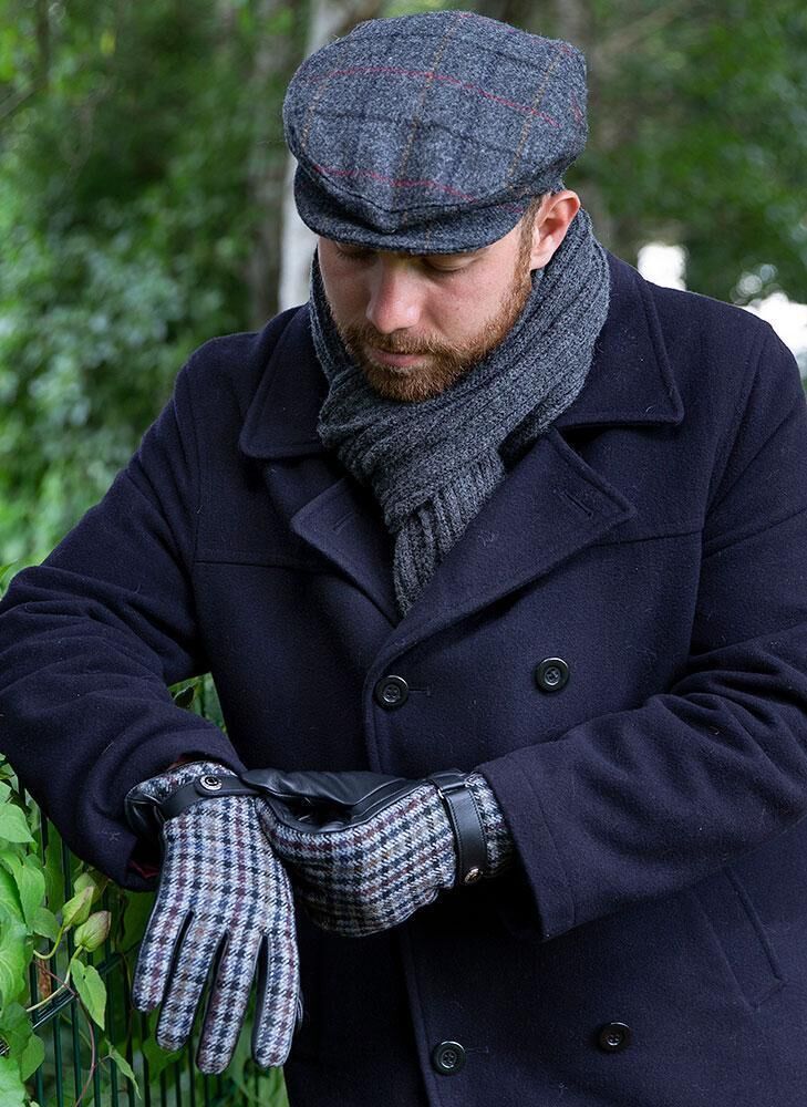 DENTS Abraham Moon Tweed Flat Cap Wool Ivy Hat Driving Cabbie Quilted - Blue