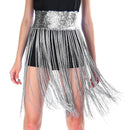 Sequin Belt w/Fringe Skirt Belly Dance Dancer Costume Party - Silver/White