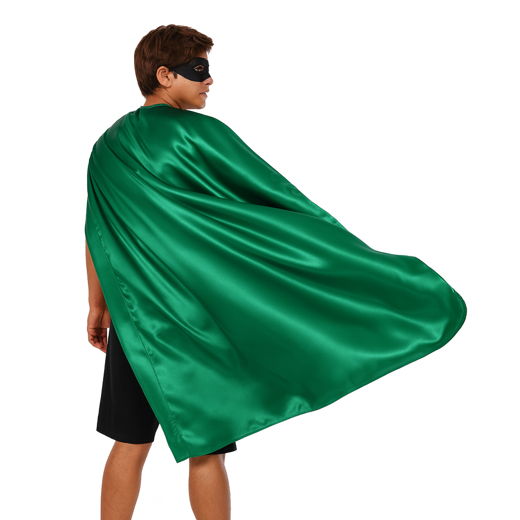 LONG CAPE Costume Cloak Halloween Fancy Dress Coat Jacket Superhero - Green