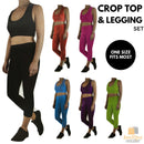Womens CROP TOP Tank + LEGGING Pants SET Jogger Sport Party Tracksuit Gym Yoga - Red
