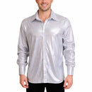 Mens 70s Disco Shirt Costume Metallic Long Sleeve Party Outfit One Size - Silver