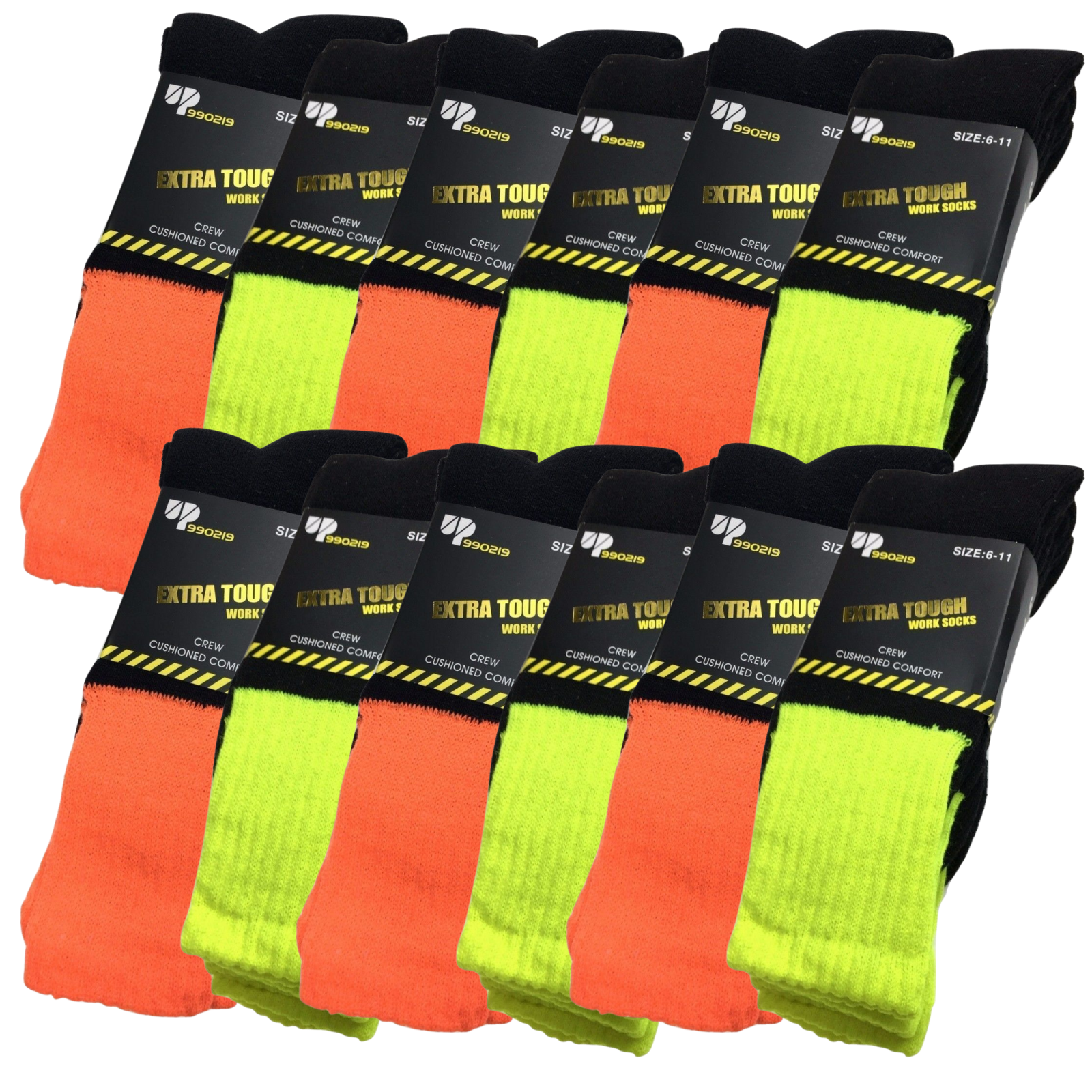 12x Pairs HI VIS SOCKS Workwear Work Safety Tradie High Visibility Fluro - Assorted Colours