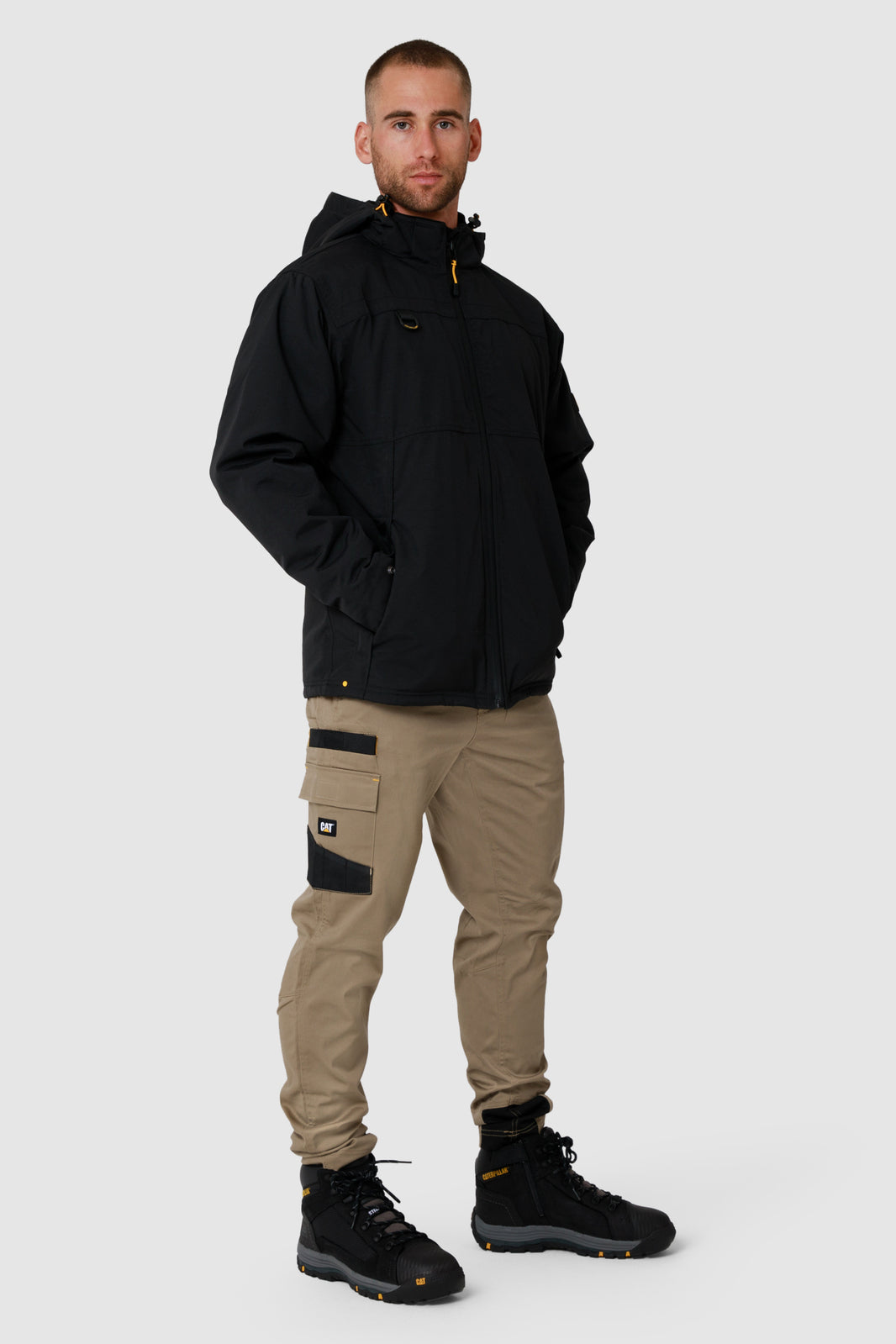 Caterpillar Mens Waterproof Zip Jacket w Hood Chinook CAT Winter Ski in Black - 3XL
