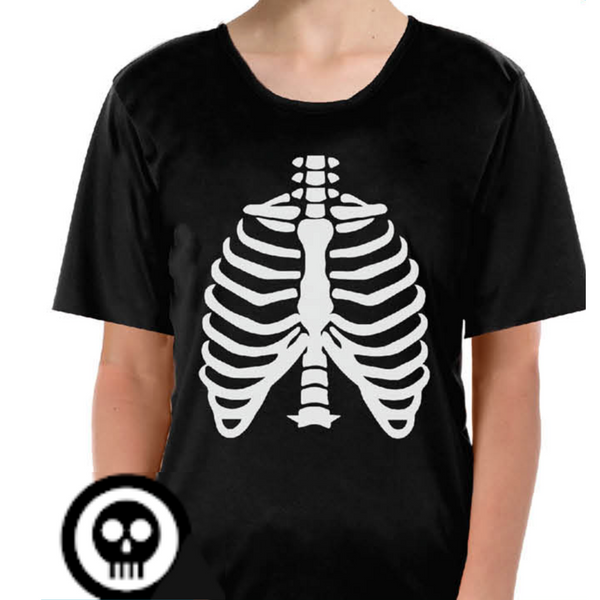 Childrens Skeleton Top Scary Kids Dress Up Halloween Book Week Bones T Shirt - S (4-6 Years Old)