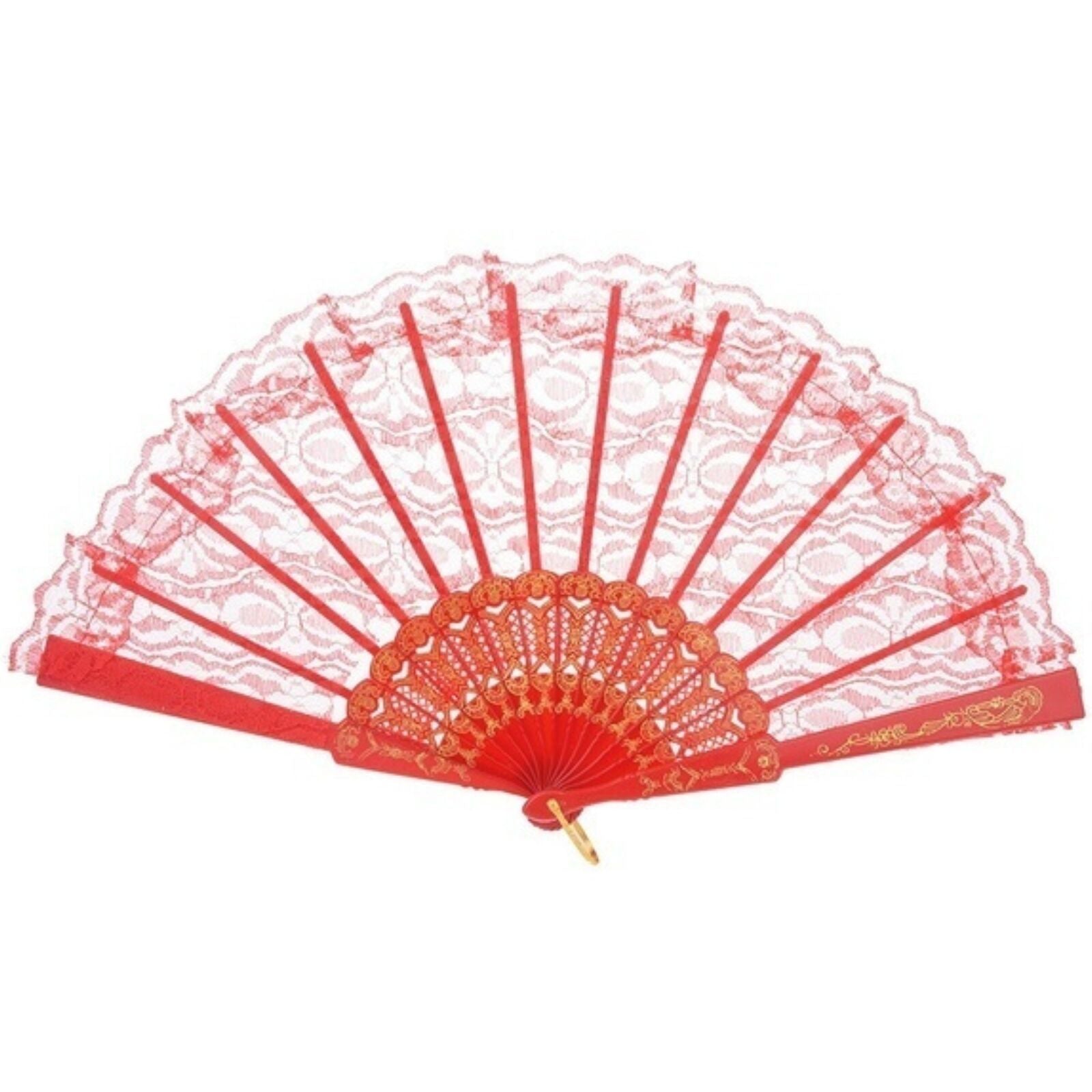 Lace Folding Hand Fan Bridal Wedding Party Spanish Costume Accessory - Red