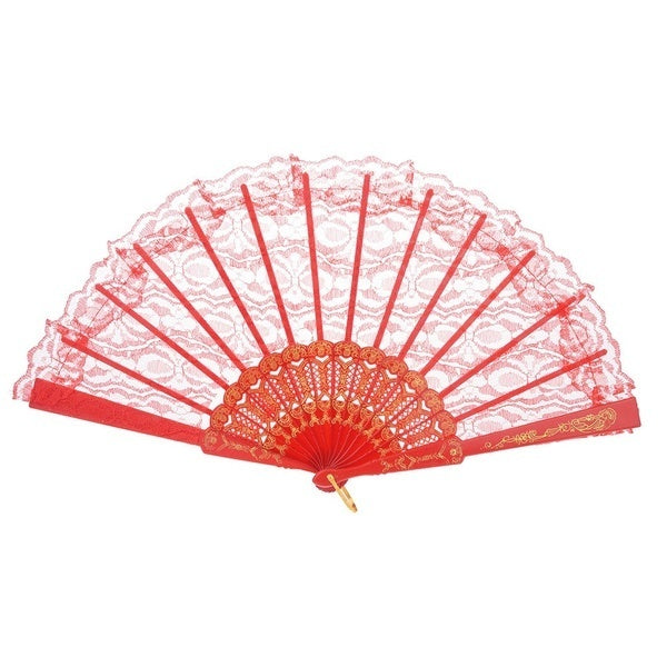 LACE FAN Hand Folding Wedding Party Bridal Spanish Costume Accessory - Red