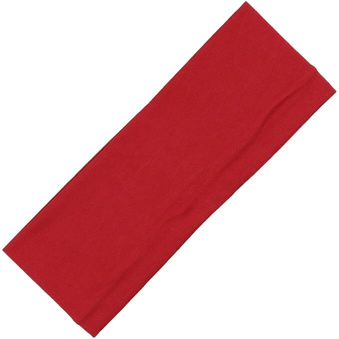 PLAIN HEADBAND Elastic Stretch Sports Yoga Hair Band Unisex 8cm Wide Wrap - Red