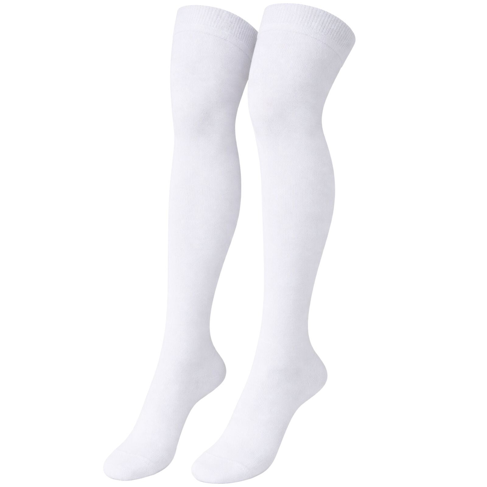 Womens Over Knee Socks Thigh High Stockings Long Stretch - Plain White