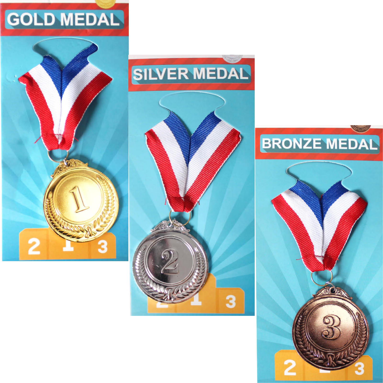 Set of 3 Gold Silver Bronze Medals Sports Day Awards School Events Olympics Parties