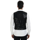 Mens Sequin Vest Waistcoat Disco Sparkle Costume Dance Party One Size - Black