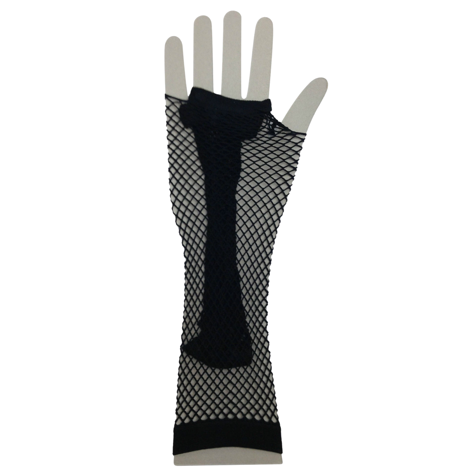 Long Elbow Length Fishnet Gloves Fingerless 70s 80s Womens Costume Party Dance in Black