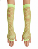 Long Elbow Length Fishnet Gloves Fingerless 70s 80s Womens Costume Party Dance in Fluro Yellow