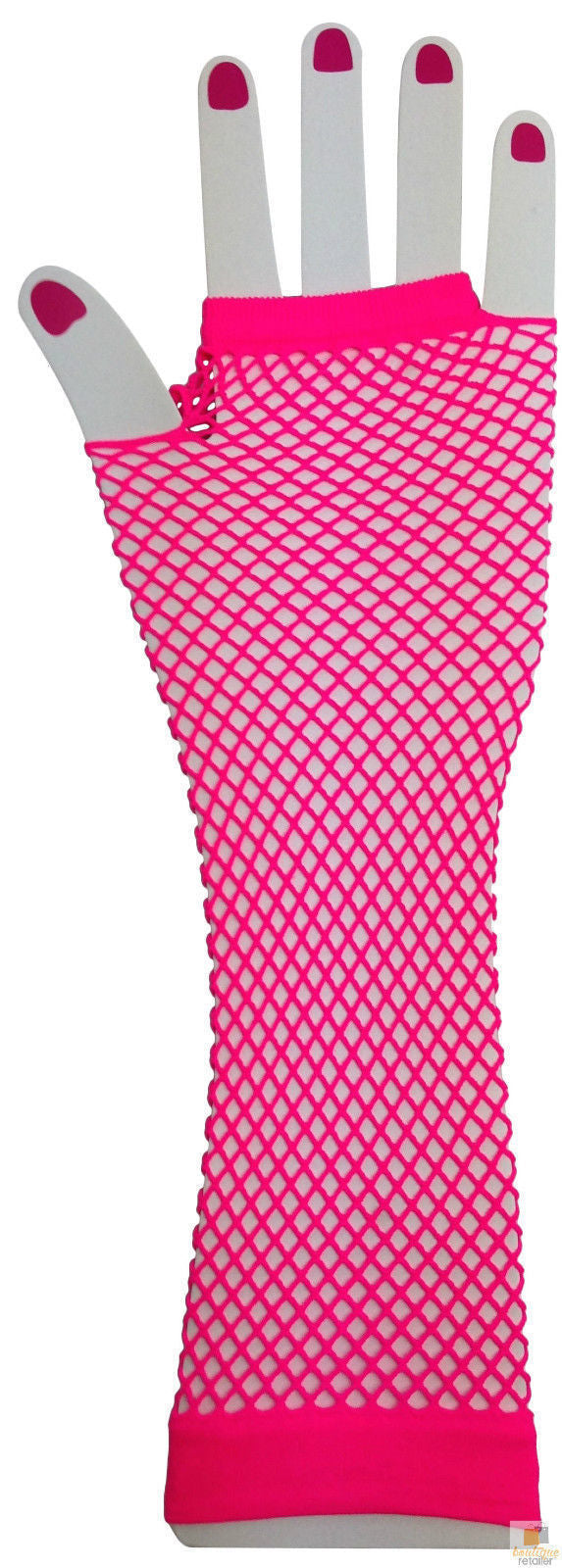FISHNET GLOVES Fingerless Elbow Length 70s 80s Womens Costume Party Dance - Hot Pink - One Size