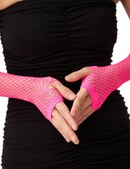Long Elbow Length Fishnet Gloves Fingerless 70s 80s Womens Costume Party Dance in Hot Pink