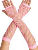 Long Elbow Length Fishnet Gloves Fingerless 70s 80s Womens Costume Party Dance in Light Pink