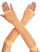 Long Elbow Length Fishnet Gloves Fingerless 70s 80s Womens Costume Party Dance in Orange