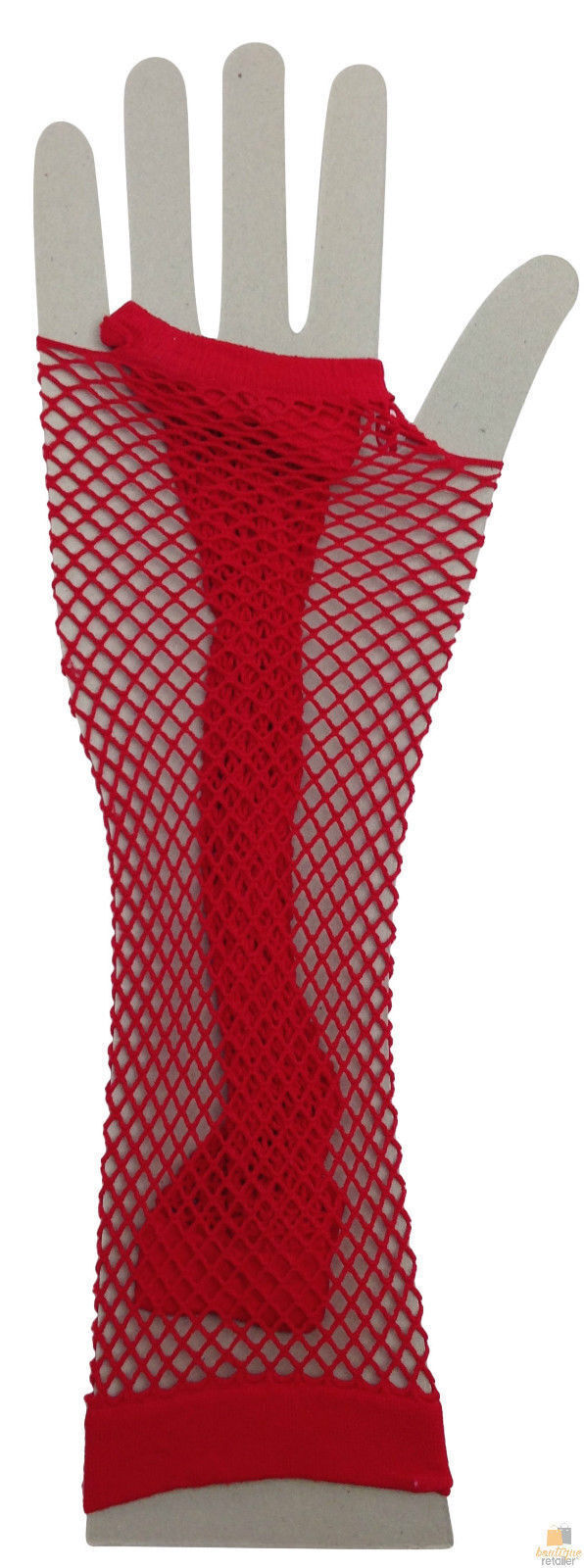 FISHNET GLOVES Fingerless Elbow Length 70s 80s Womens Costume Party Dance - Red - One Size