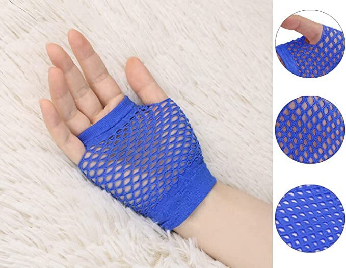 1 Pair Fishnet Gloves Fingerless Wrist Length 70s 80s Costume Party Dance - Blue
