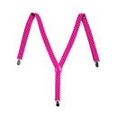 Mens Suspenders Braces Adjustable Strong Clip On Elastic Formal Wedding Slim - Pink with White Polka Dot