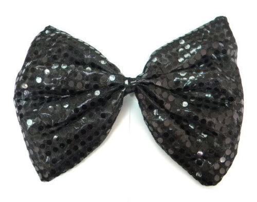 LARGE BOW TIE Sequin Polka Dots Bowtie Big King Size Party  Costume - Black