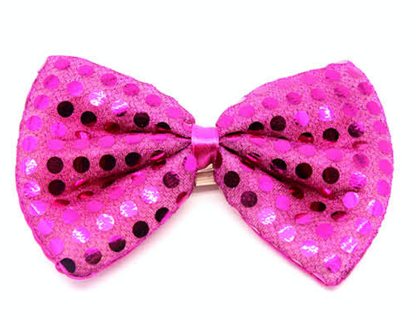 SEQUIN BOW TIE Polka Dots Bowtie Party Unisex Costume  13cm x 9cm Clown - Hot Pink