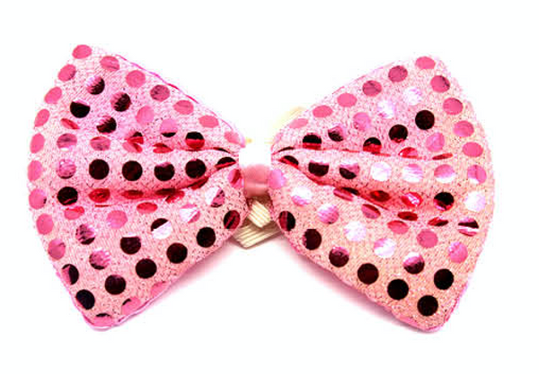 SEQUIN BOW TIE Polka Dots Bowtie Party Unisex Costume  13cm x 9cm Clown - Light Pink