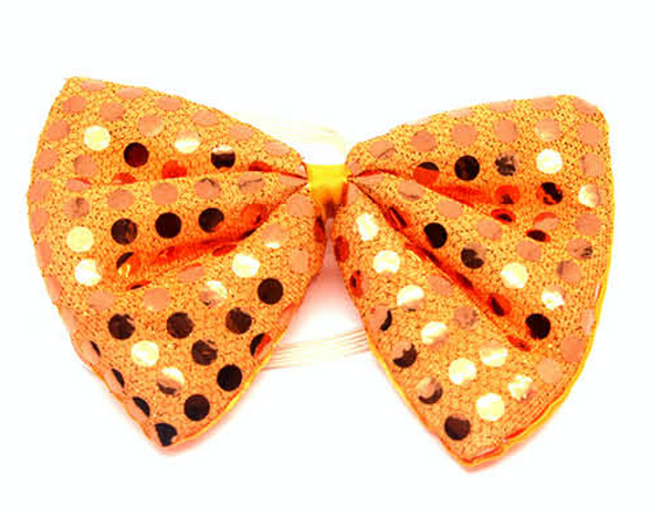 SEQUIN BOW TIE Polka Dots Bowtie Party Unisex Costume  13cm x 9cm Clown - Orange