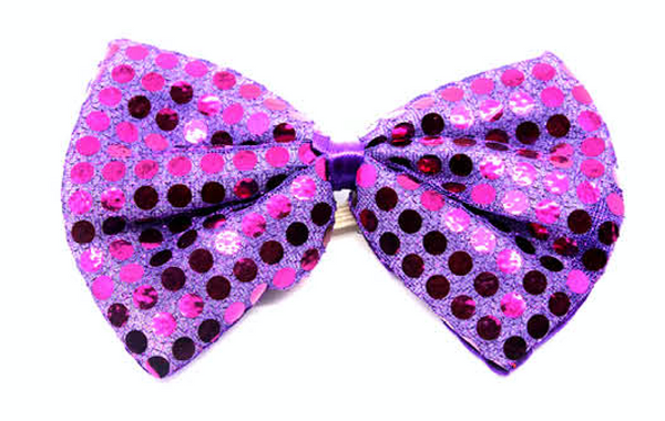 SEQUIN BOW TIE Polka Dots Bowtie Party Unisex Costume  13cm x 9cm Clown - Purple