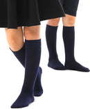Knee High School Socks for Girls Boys Plain Cotton Rich Kids Seamless No Seam - Navy