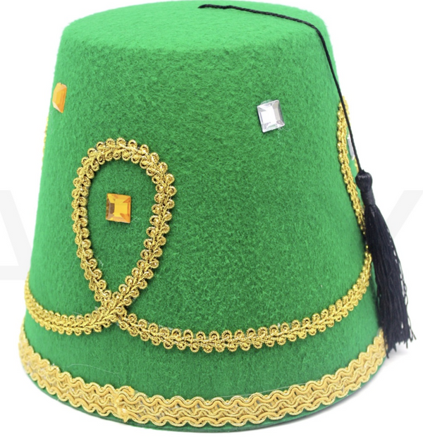 DELUXE TURKISH HAT Red Green Fez Tarboosh Dress Up Costume Party Moroccan - Green